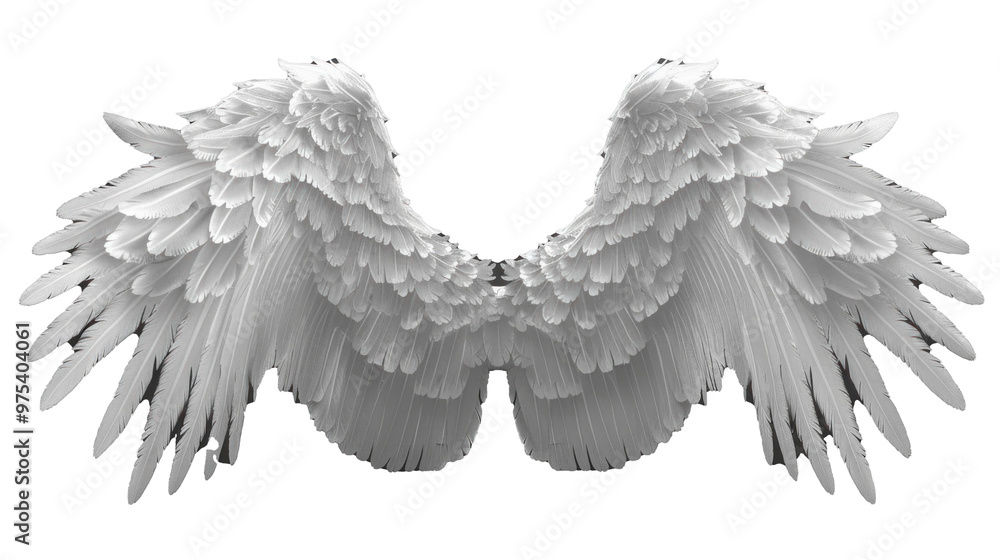 Obraz premium White realistic angel wings with glowing halo on transparent background.