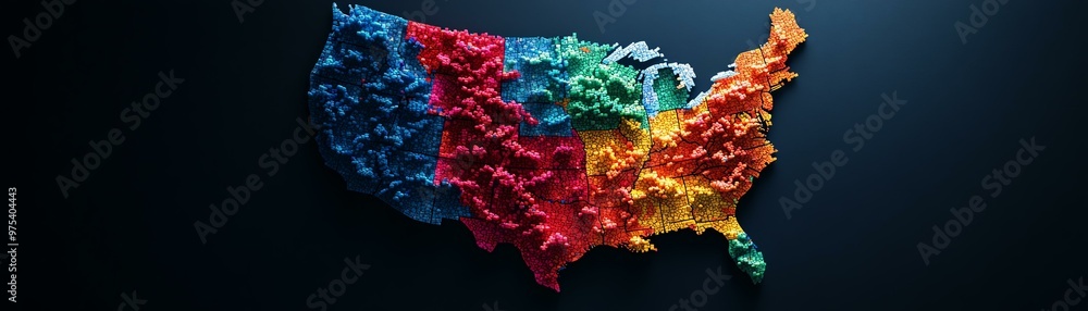 3D relief map of the United States with vibrant colors, highlighting ...