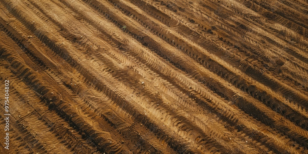 Aerial perspective of a cultivated terrain Soil in a tilled agricultural area from above Aerial perspective of a cultivated terrain Soil in a tilled agricultural area from above