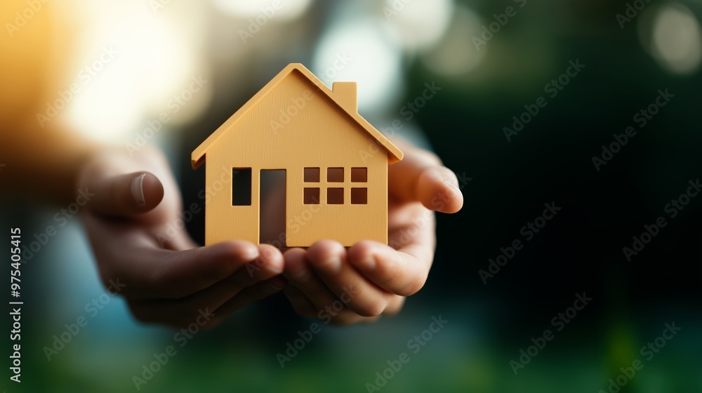 Hands holding a miniature wooden house against a blurred background, symbolizing home, real estate, and security. Hands holding a miniature wooden house against a blurred background, symbolizing home, real estate, and security.