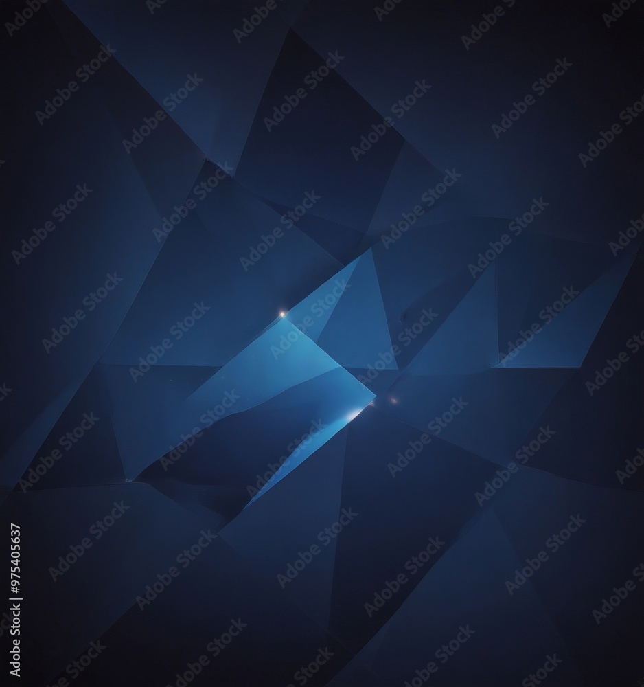 Obraz premium a dark blue abstract background composed of numerous triangular shapes, with a small, bright light shining through one of the triangles, creating a sense of depth and dimension.