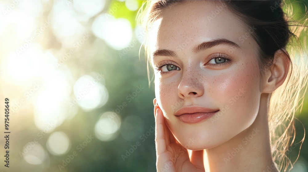 A young woman with luminous, healthy skin, gently resting her hand on her cheek, with a serene expression and a bright, airy background. A young woman with luminous, healthy skin, gently resting her hand on her cheek, with a serene expression and a bright, airy background.