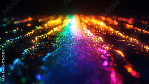 Abstract rainbow black background design, 3d rendering