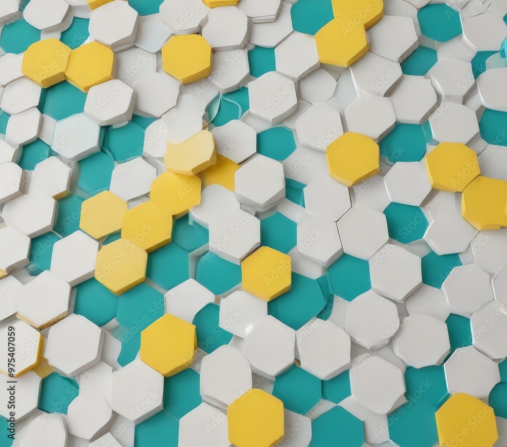 A vibrant pattern of white and yellow hexagonal tiles, arranged in a random yet harmonious manner, creates a visually striking and abstract composition. A vibrant pattern of white and yellow hexagonal tiles, arranged in a random yet harmonious manner, creates a visually striking and abstract composition.
