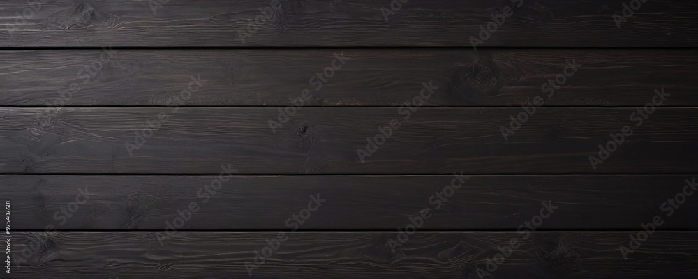 Naklejka premium A dark brown wooden surface with visible grain patterns and a uniform, horizontal arrangement of planks.