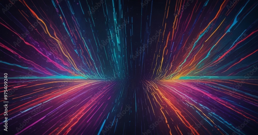 The image presents a vibrant abstract composition of colorful lines and streaks radiating outwards from a central point, creating a sense of depth and dimensionality. The image presents a vibrant abstract composition of colorful lines and streaks radiating outwards from a central point, creating a sense of depth and dimensionality.