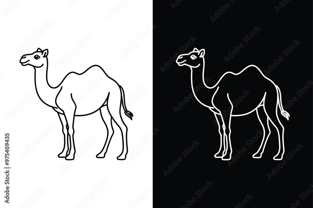 Fototapeta premium Camel Silhouette in Black Line Art. Clean Vector Design Icon