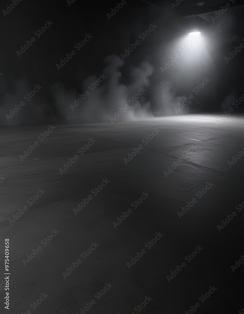 A dramatic black and white image of a dimly lit room with a spotlight illuminating a large plume of smoke rising from the floor. A dramatic black and white image of a dimly lit room with a spotlight illuminating a large plume of smoke rising from the floor.