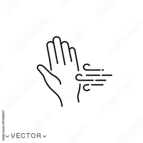 hand drying icon, air dryer for hands, thin line symbol isolated on white background, editable stroke eps 10 vector illustration