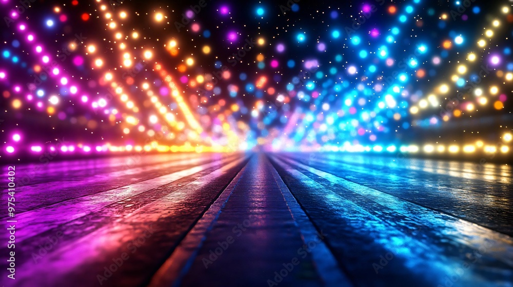 A vibrant, colorful light tunnel with glowing dots illuminating the path, perfect for creative and energetic visual projects. A vibrant, colorful light tunnel with glowing dots illuminating the path, perfect for creative and energetic visual projects.