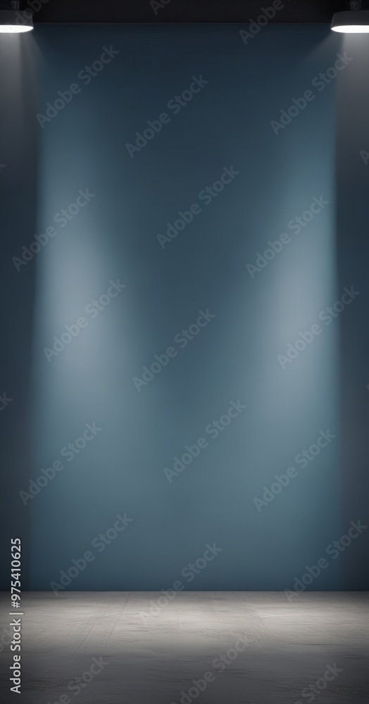 A dark blue wall with two spotlights on either side, creating a dramatic lighting effect. A dark blue wall with two spotlights on either side, creating a dramatic lighting effect.
