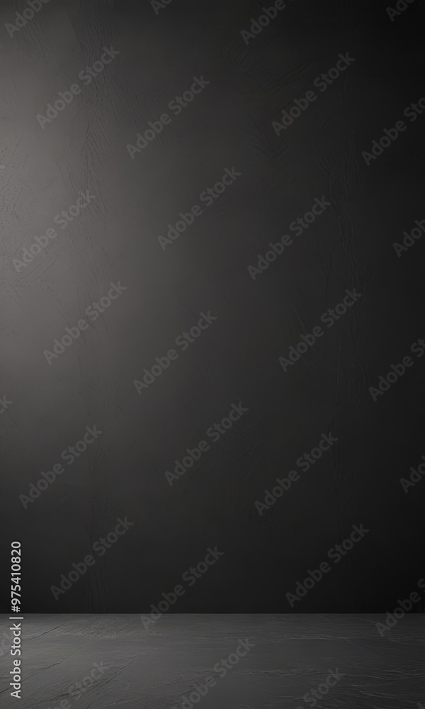 A dark, empty room with a concrete floor and a large, flat, black wall in the background. A dark, empty room with a concrete floor and a large, flat, black wall in the background.