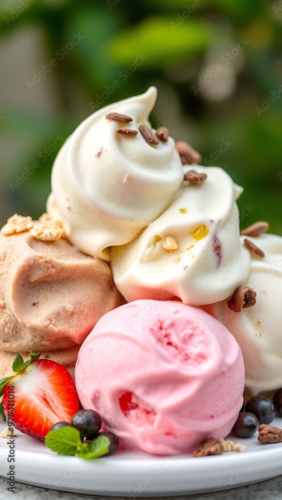Delicious colorful Gelato ice cream with berries Delicious colorful Gelato ice cream with berries