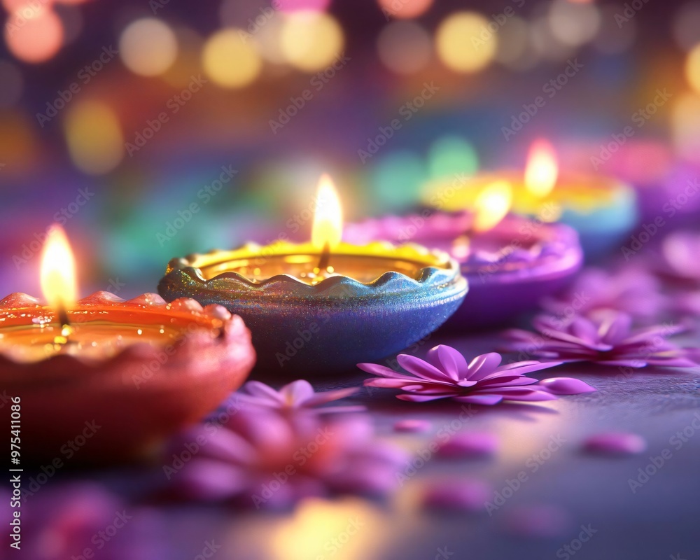 Colorful candles glow softly, surrounded by vibrant flowers, creating a serene and festive atmosphere perfect for celebrations. Colorful candles glow softly, surrounded by vibrant flowers, creating a serene and festive atmosphere perfect for celebrations.