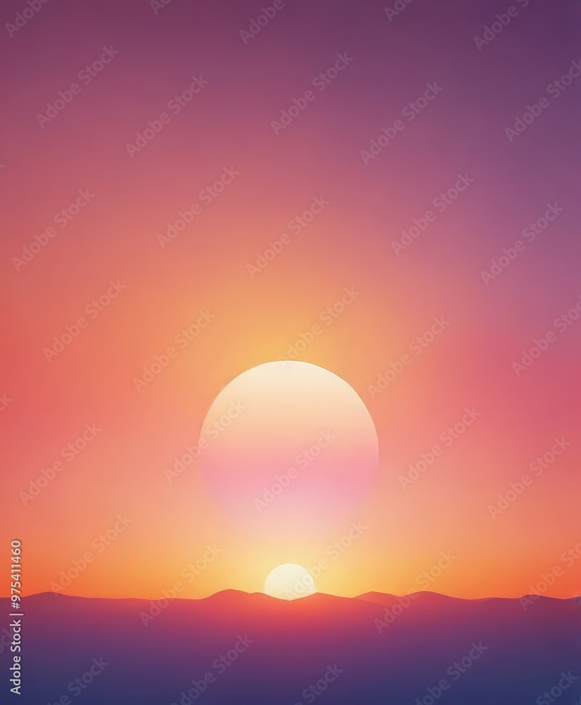 Obraz premium The sun sets over the horizon, casting a warm glow across the sky in shades of orange, pink, and purple.