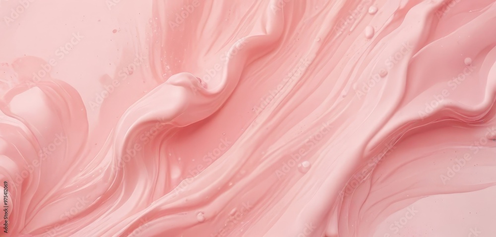 a close-up view of a pink, wavy substance, possibly a type of paint or cream, with small droplets scattered throughout, creating a textured and abstract appearance. a close-up view of a pink, wavy substance, possibly a type of paint or cream, with small droplets scattered throughout, creating a textured and abstract appearance.