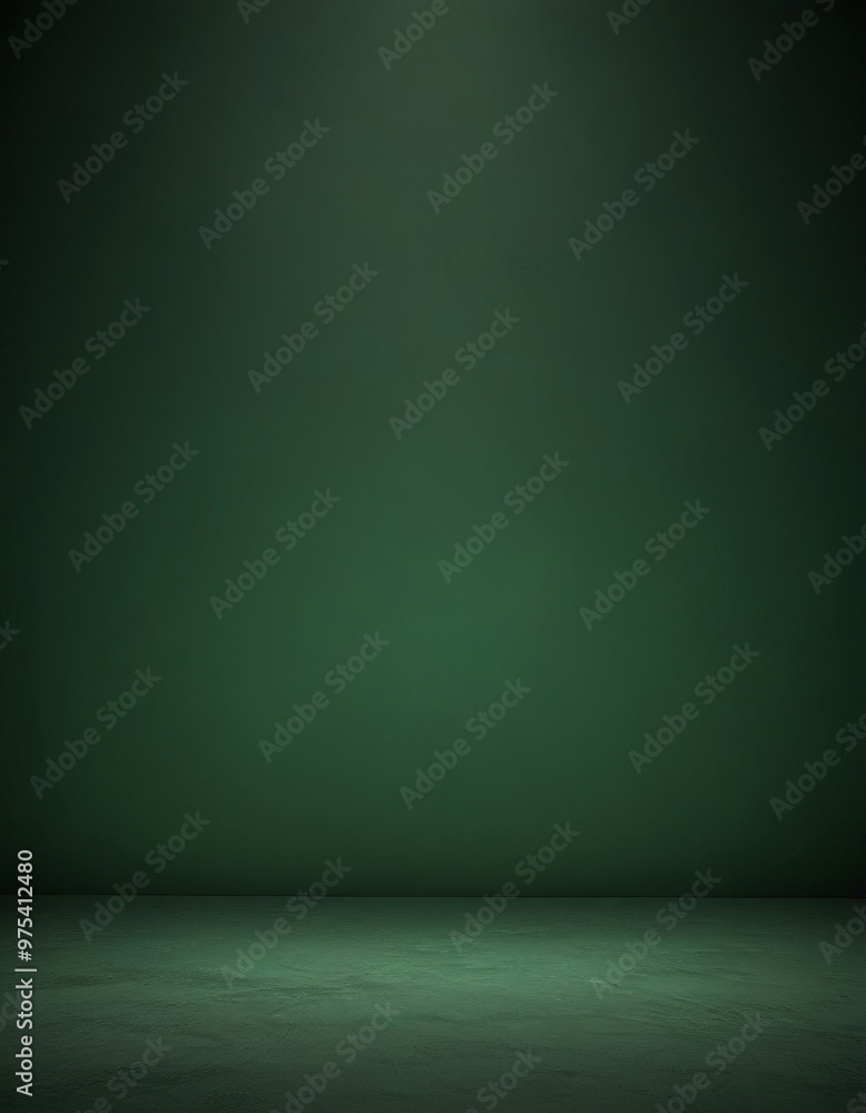 A dark green, empty room with a flat, smooth surface and a single light source at the top, creating a minimalist and serene atmosphere. A dark green, empty room with a flat, smooth surface and a single light source at the top, creating a minimalist and serene atmosphere.