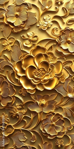 Wallpaper Mural Golden Floral Pattern. Torontodigital.ca