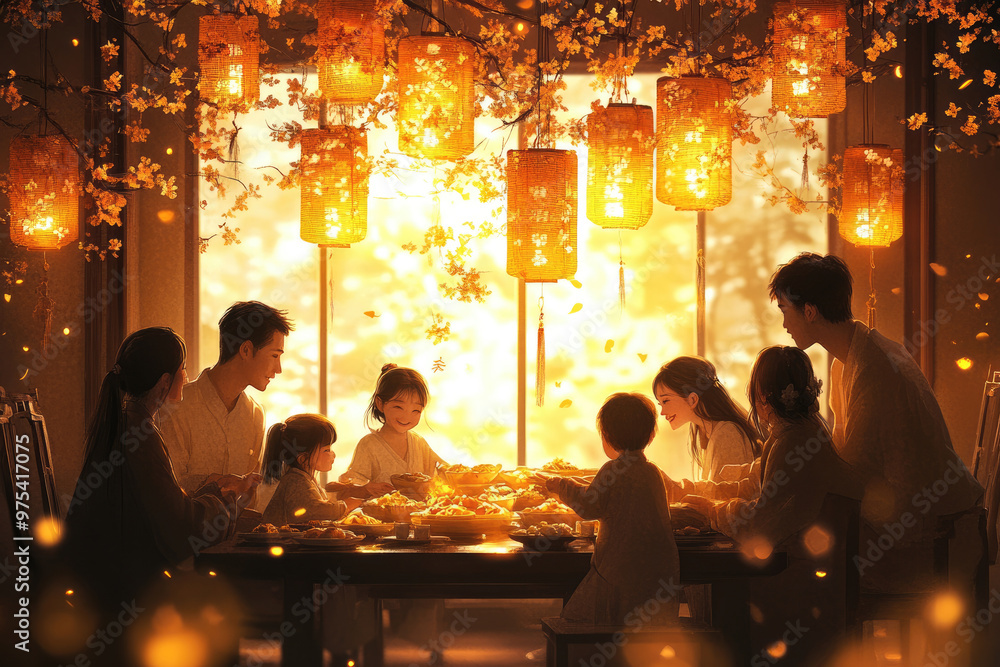 Fototapeta premium Chinese New Year, families gather together for dinner