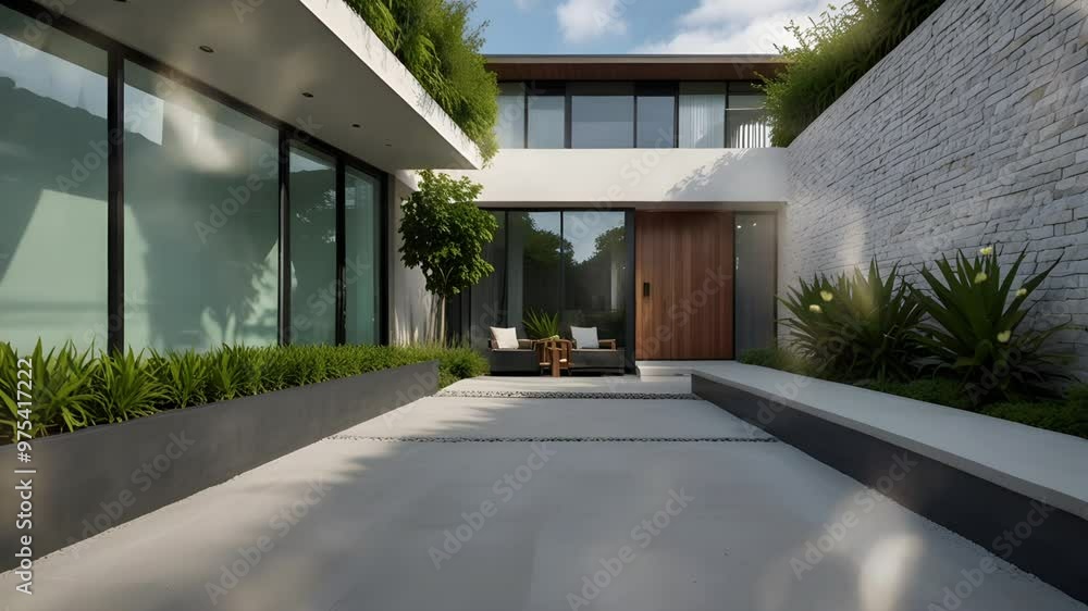 Modern minimalist backyard garden. Seamless 4K looping timelapse video animation background Modern minimalist backyard garden. Seamless 4K looping timelapse video animation background