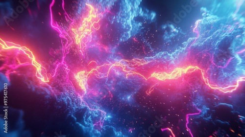 Neon Energy Burst, an explosion of vibrant colors and dynamic shapes radiating with luminous energy, creating an electrifying atmosphere full of movement and intensity