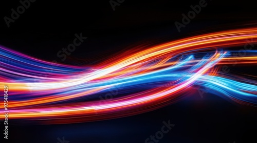 Neon Swirl Abstract, a dynamic display of vibrant light trails intertwining in a mesmerizing pattern, set against a deep black canvas, evoking energy and modernity.