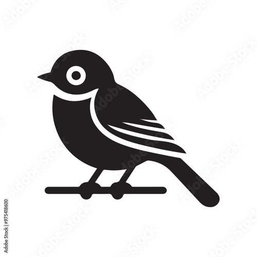 Simple cute shape of a bird sitting on a stick  logo icon , symble , had , clip art  silhouette vector isolated on white background