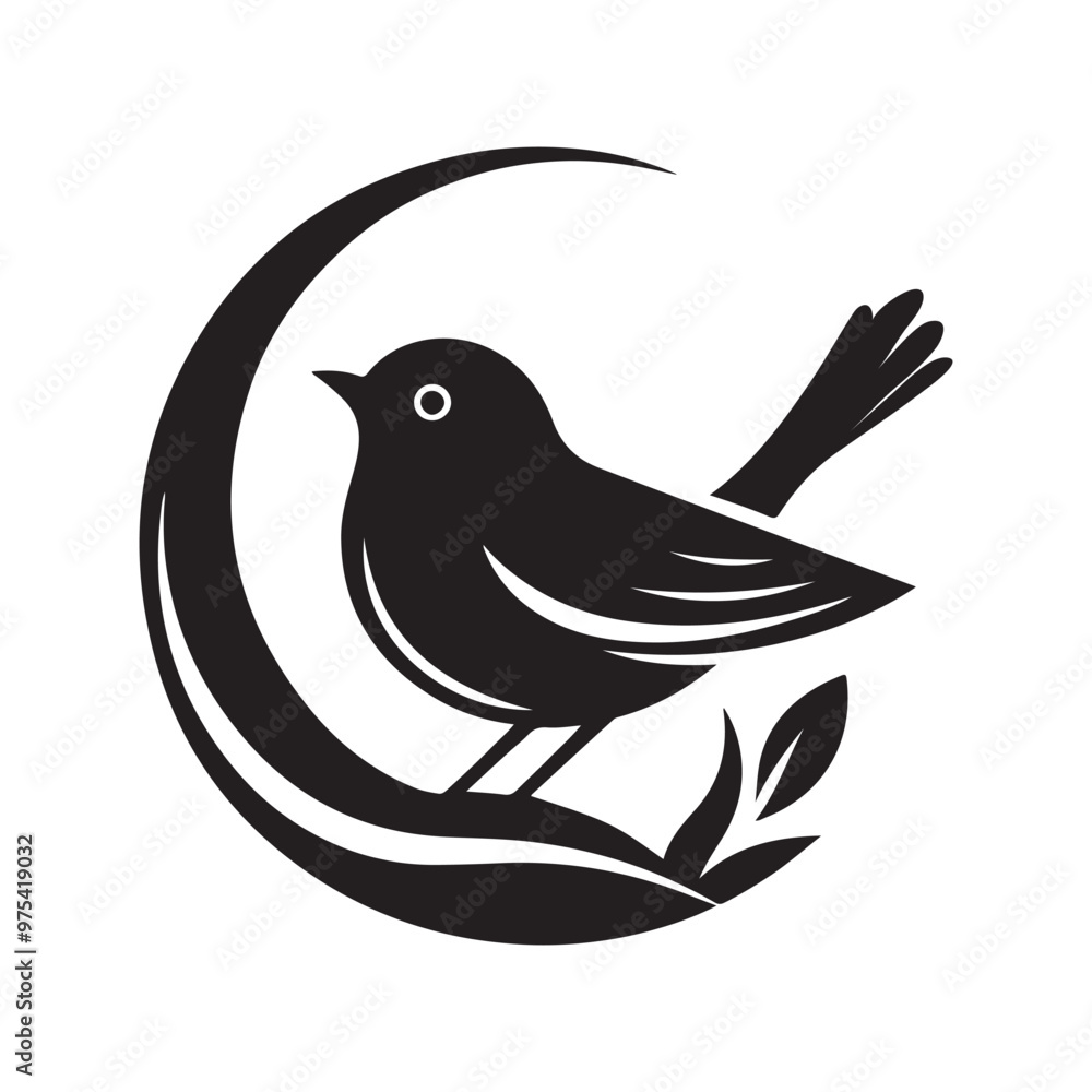 Simple cute shape of a bird sitting on a stick logo icon , symble , had , clip art silhouette vector isolated on white background Simple cute shape of a bird sitting on a stick logo icon , symble , had , clip art silhouette vector isolated on white background