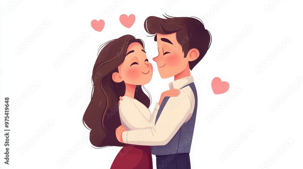 Characters illustrating the tenderness of romantic love, with caring eyes, gentle smiles, and affectionate touches, white background Characters illustrating the tenderness of romantic love, with caring eyes, gentle smiles, and affectionate touches, white background