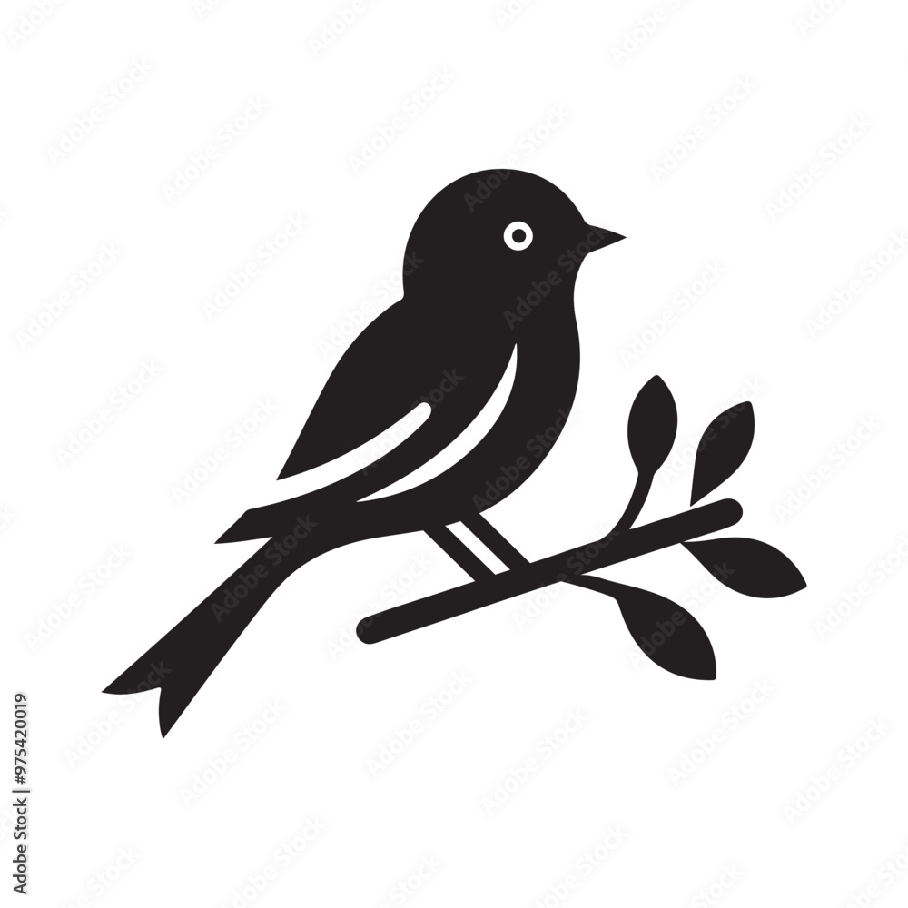 Simple cute shape of a bird sitting on a stick logo icon , symble , had , clip art silhouette vector isolated on white background Simple cute shape of a bird sitting on a stick logo icon , symble , had , clip art silhouette vector isolated on white background