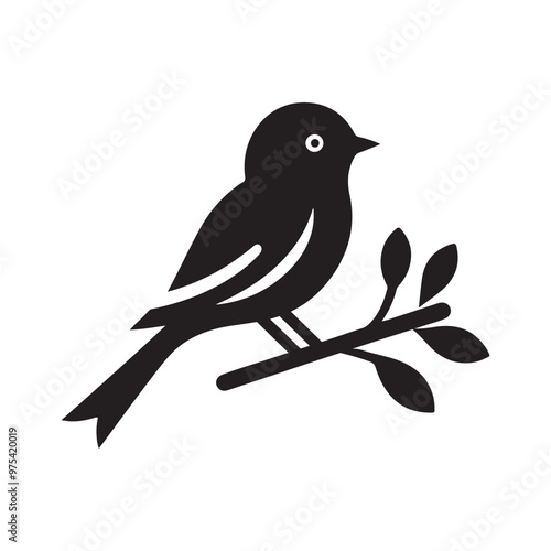 Simple cute shape of a bird sitting on a stick  logo icon , symble , had , clip art  silhouette vector isolated on white background