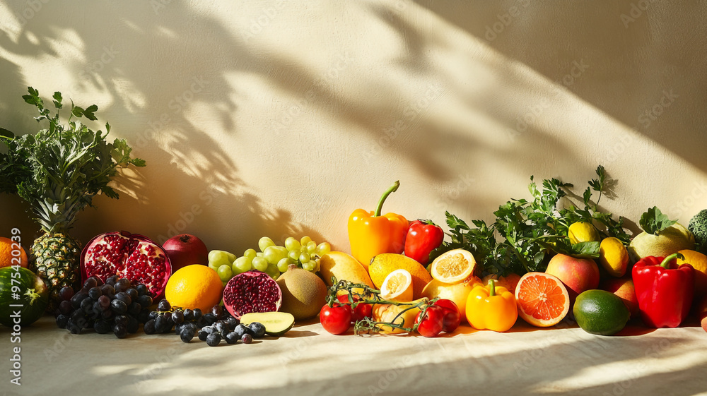A colorful array of fresh fruits and vegetables for World Vegetarian Day celebration A colorful array of fresh fruits and vegetables for World Vegetarian Day celebration