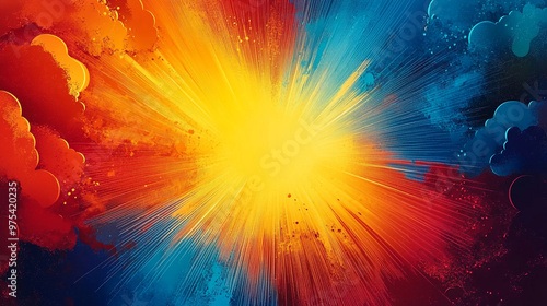A vibrant explosion of colors radiating energy and light.