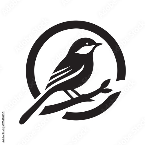 Simple cute shape of a bird sitting on a stick  logo icon , symble , had , clip art  silhouette vector isolated on white background