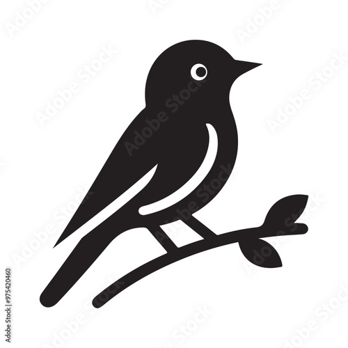 Simple cute shape of a bird sitting on a stick  logo icon , symble , had , clip art  silhouette vector isolated on white background