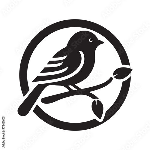 Simple cute shape of a bird sitting on a stick  logo icon , symble , had , clip art  silhouette vector isolated on white background