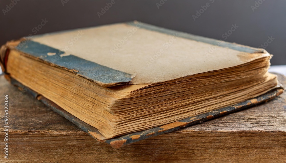 Isolated old book with depth of field showcasing worn cover and vintage pages Isolated old book with depth of field showcasing worn cover and vintage pages