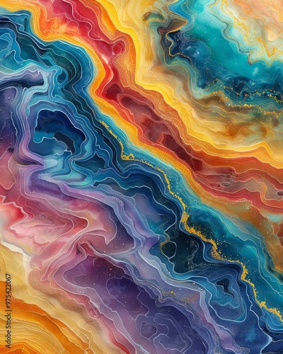 Vibrant abstract artwork featuring swirling colors of red, blue, and yellow, creating a mesmerizing visual experience.