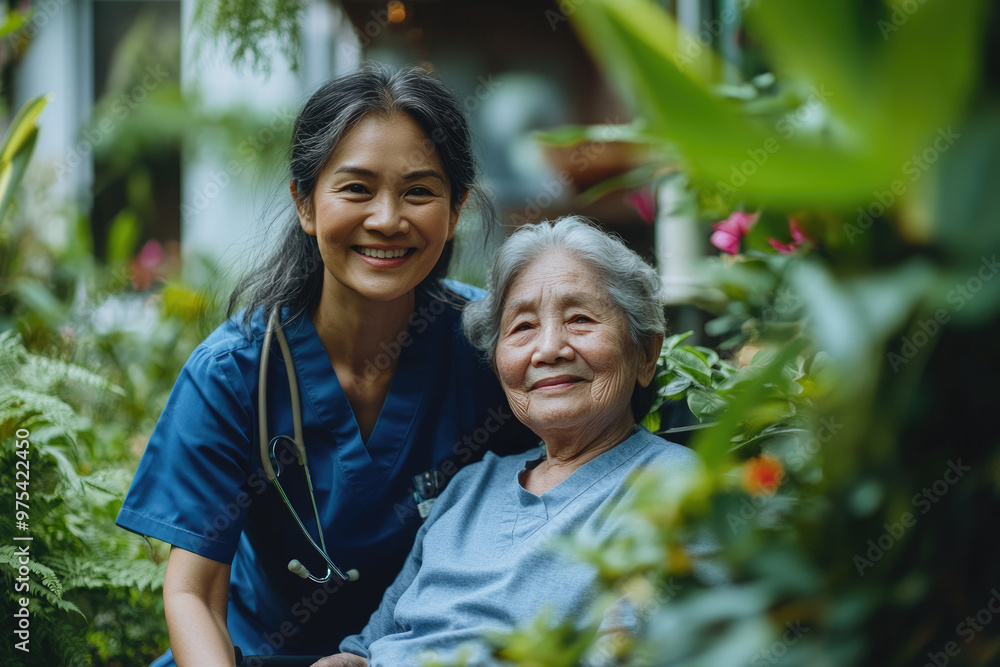 Young female nurses and elderly people in the hospital Young female nurses and elderly people in the hospital