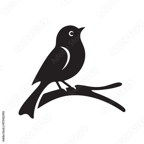 Simple cute shape of a bird sitting on a stick  logo icon , symble , had , clip art  silhouette vector isolated on white background