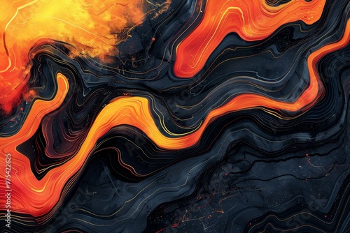 Vibrant abstract swirl of orange and black, evoking energy and movement, perfect for backgrounds or artistic projects.