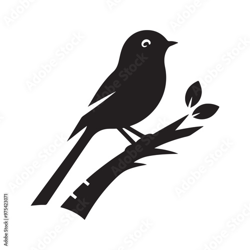 Simple cute shape of a bird sitting on a stick  logo icon , symble , had , clip art  silhouette vector isolated on white background