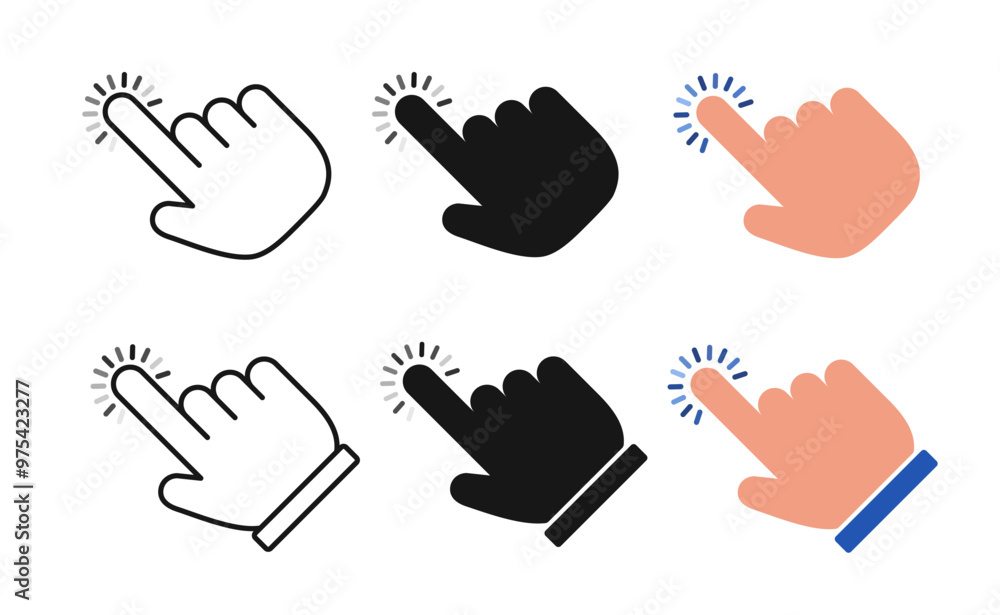 Fototapeta premium Set of mouse cursors for clicking. Hand shape click icons.