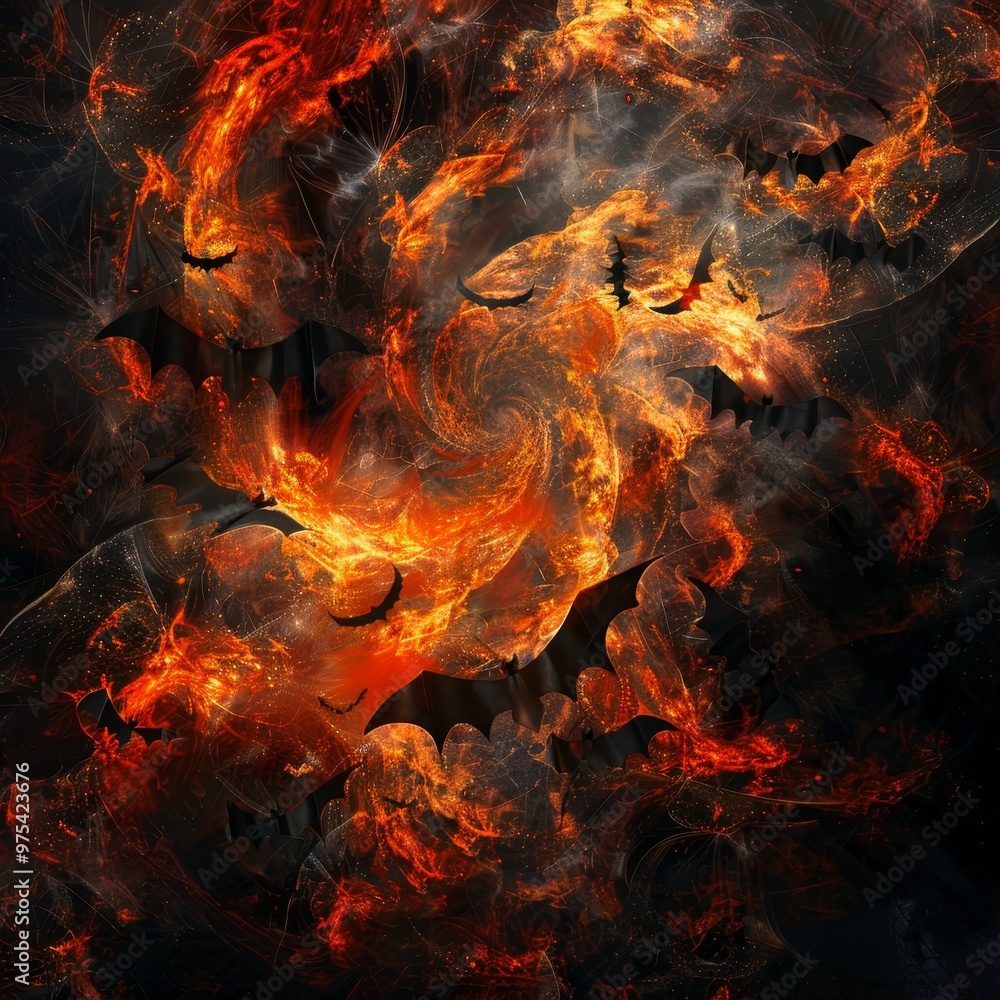 A captivating abstract artwork featuring fiery swirls and dark silhouettes, evoking a sense of mystery and creativity. A captivating abstract artwork featuring fiery swirls and dark silhouettes, evoking a sense of mystery and creativity.