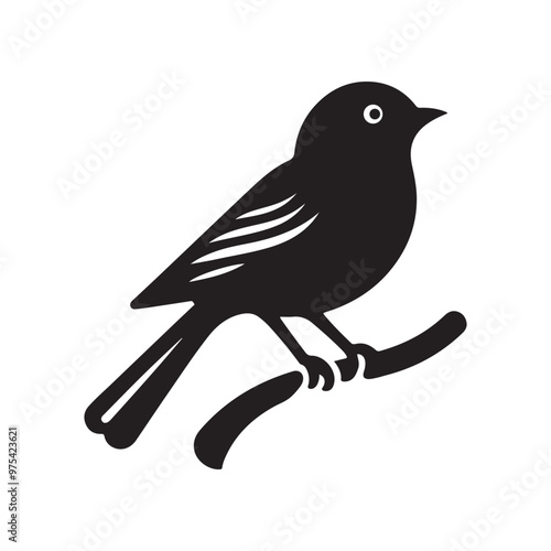 Simple cute shape of a bird sitting on a stick  logo icon , symble , had , clip art  silhouette vector isolated on white background