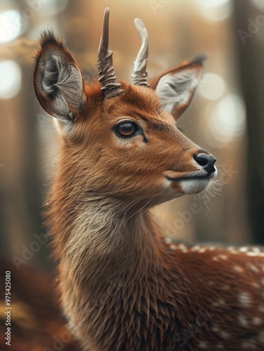 Focused Close Up of a Pudu, Pudu puda, in the Jungle photo