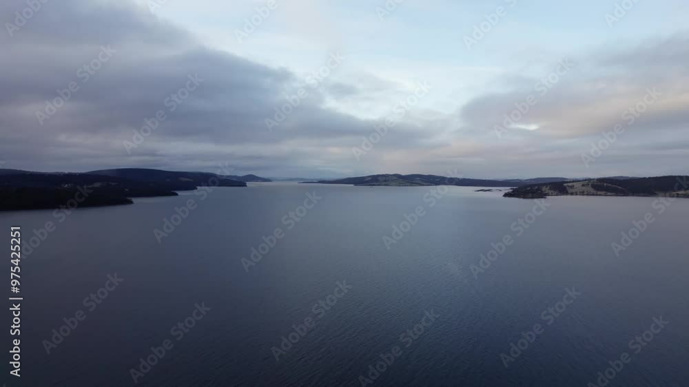 Drone view of coastline between Bruny island and Kettering, dusk Drone view of coastline between Bruny island and Kettering, dusk