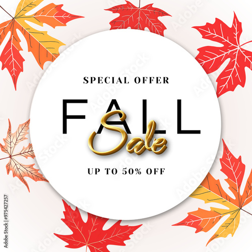 Autumn sale illustration with colorful leaves