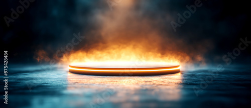 Circular platform surrounded by fiery smoke, creating a mystical atmosphere for creative projects.