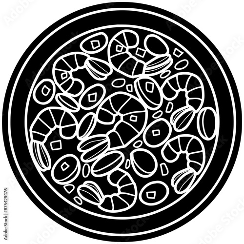 dish illustration shrimp silhouette food logo cajun icon cuisine outline rice seafood meal vegetable stew dinner sausage american traditional shape adults vector graphic background